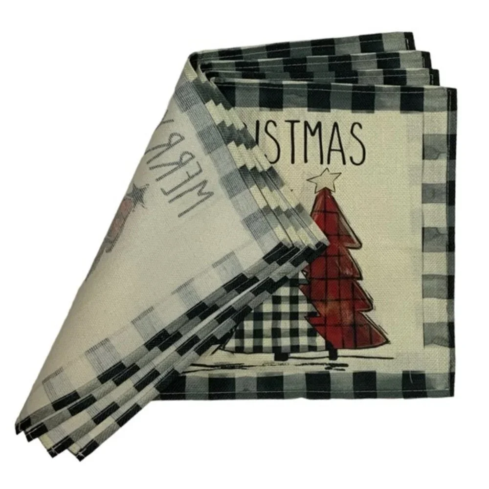 Christmas Placemats Primitive Farmhouse Buffalo Plaid Check Neutral  17.5 X 12